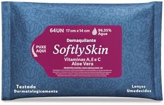 Lenço Umedecido Demaquilante Softly Skin com Vitaminas 64Un