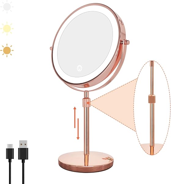 Nicesail Espelho de maquiagem iluminado com ampliação ajustável em altura